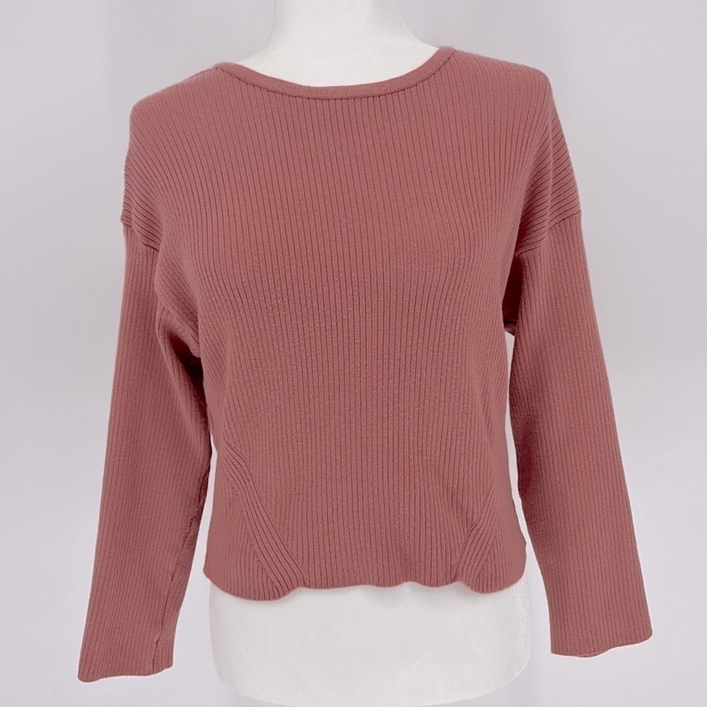 Topshop Cropped Ribbed Crew Neck Blush Sweater Women’s Size 4
